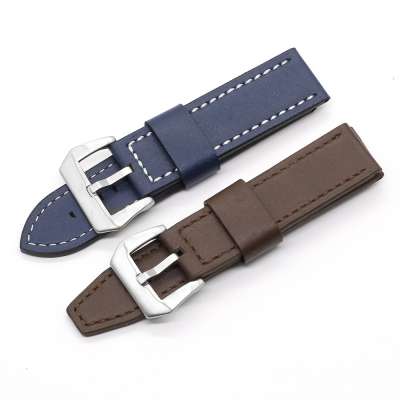 Matte polished brushed silver buckles stitching custom color watch bands 20mm 22mm faux leather watchbands latest watch strap